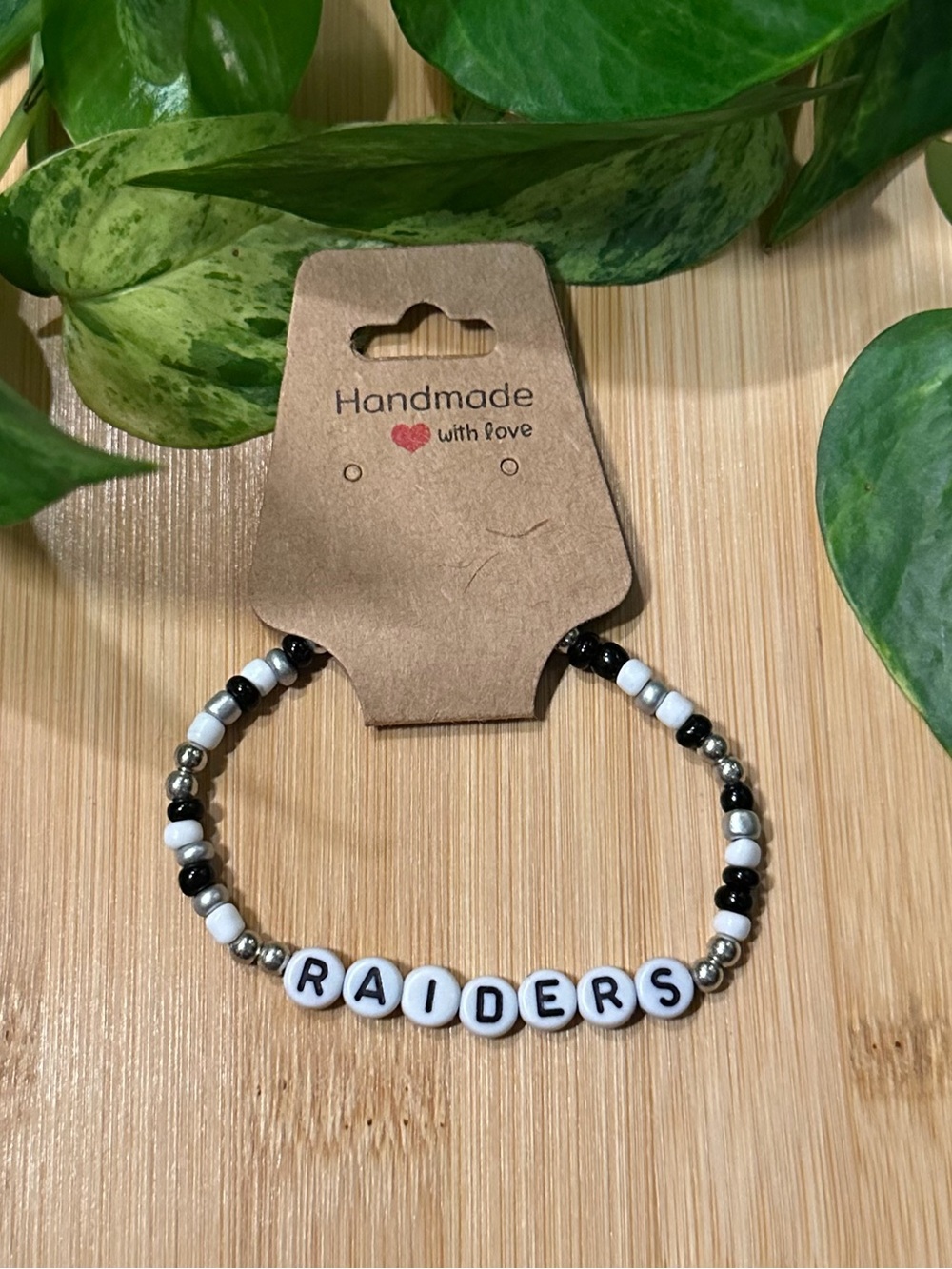 🖤🏈✨‎ Raiders Stretchy Beaded Bracelet | Handmade | Football Fan Bracelet 🏈🖤